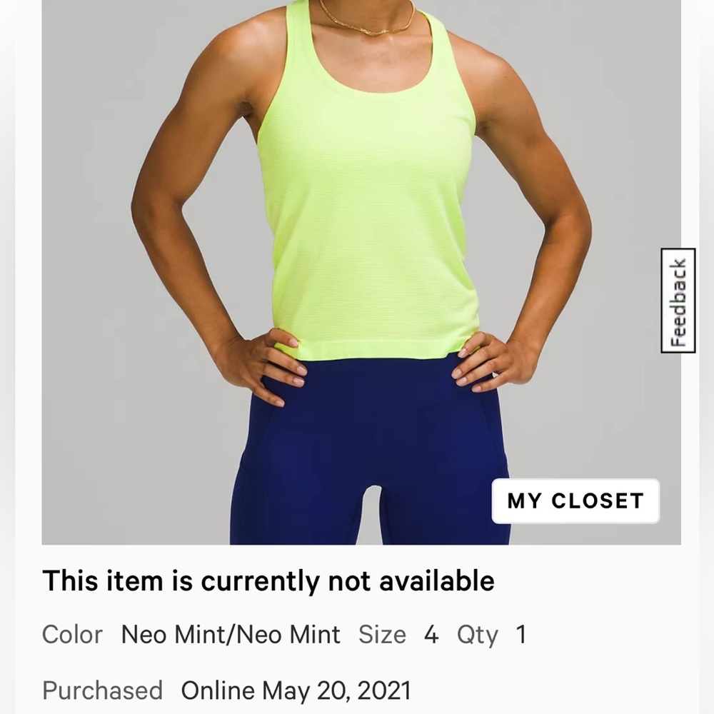 Lululemon Swiftly Tech Racerback Tank Top 2.0 size 4 neo mint